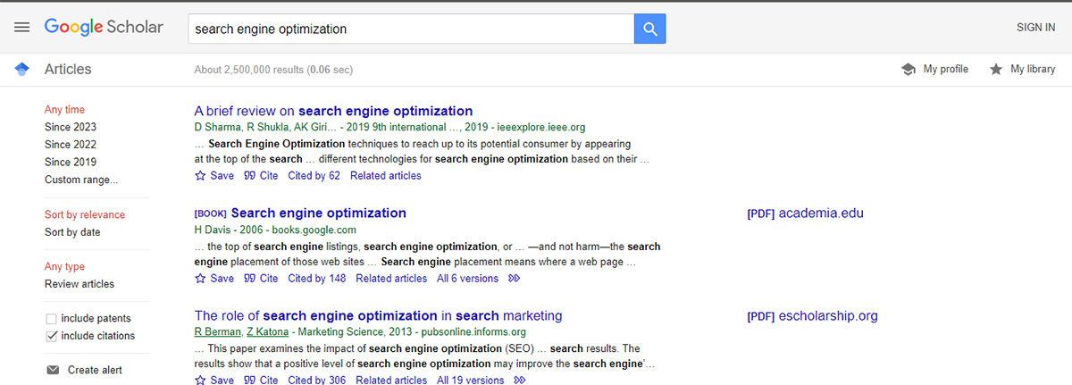 Google Scholar Search Engine