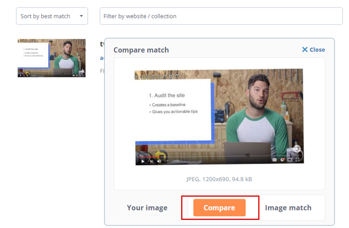 Reverse Video Search Using TinEye compare result