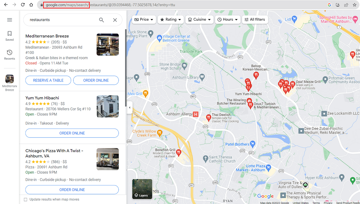 Google Maps interface on webiste
