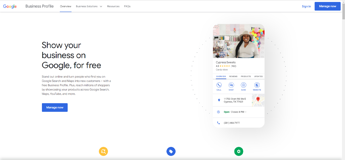 Google business profile interface