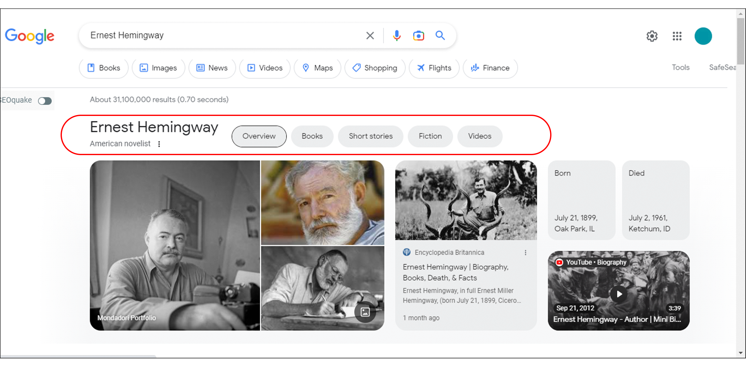 Knowledge Graph Example Ernest Hemingway