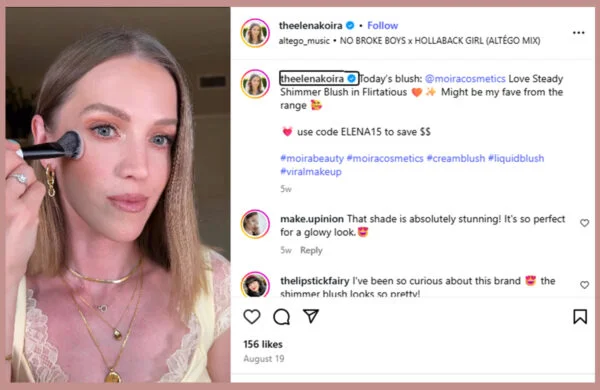 A beauty content creator promotes the makeup product with an affiliate marketing strategy