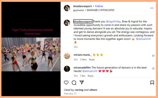 Dance influencers conducts a masterclass for many young dancers