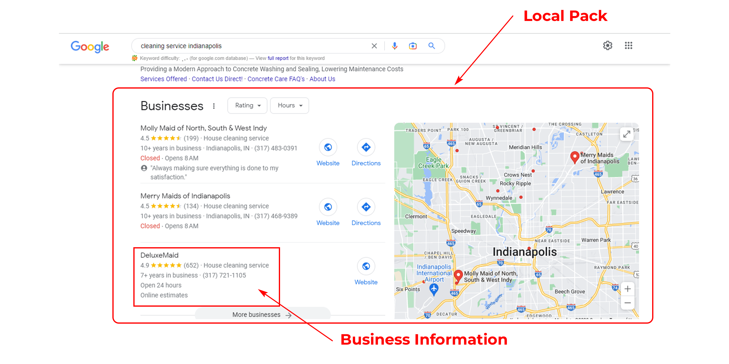 GMB Local Pack results with business information