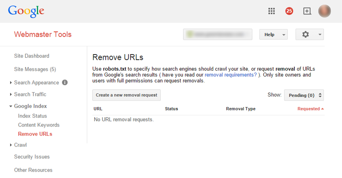 webmaster URL removal tool