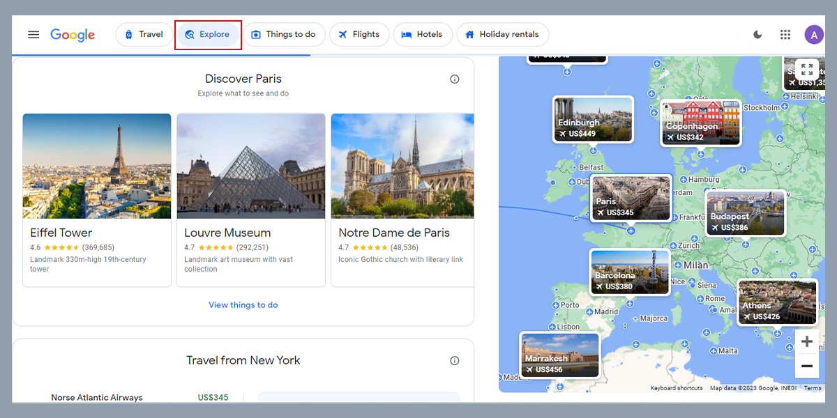 Google Flight's feature - explore