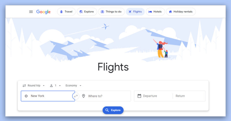 Google Flights interface