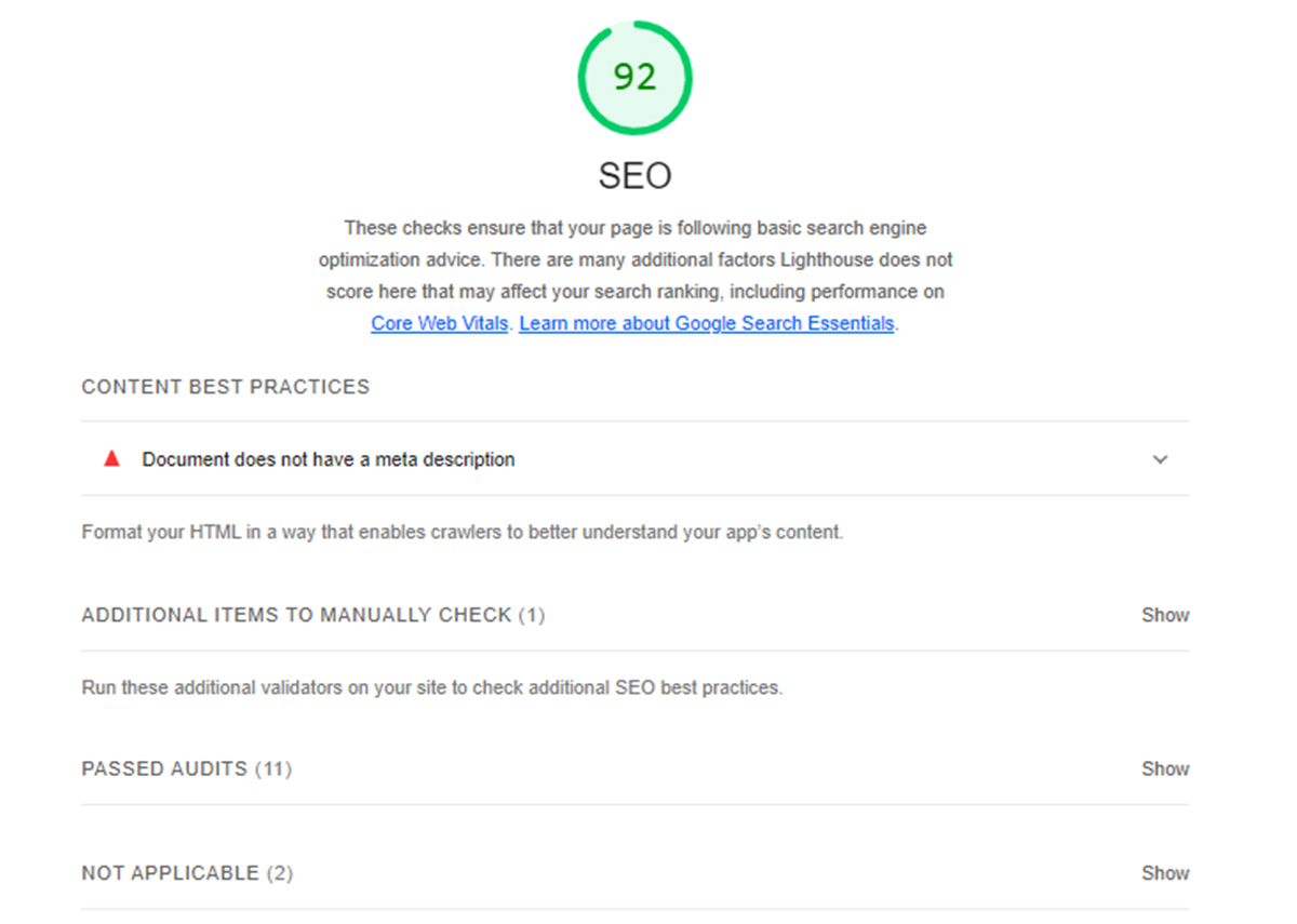 Google Lighthouse SEO Analysis