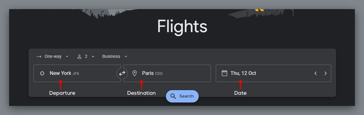 Google flights booking details
