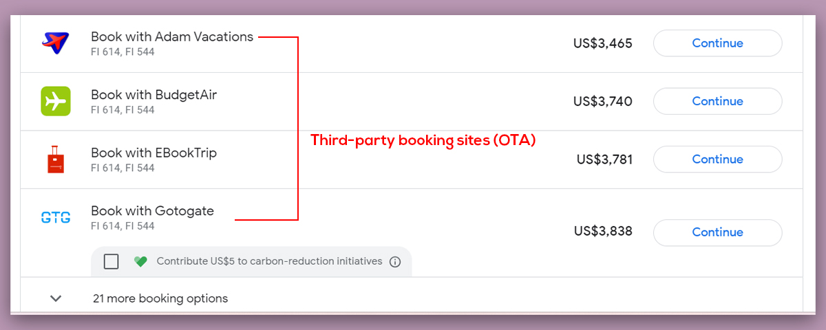 Google flights ota agents