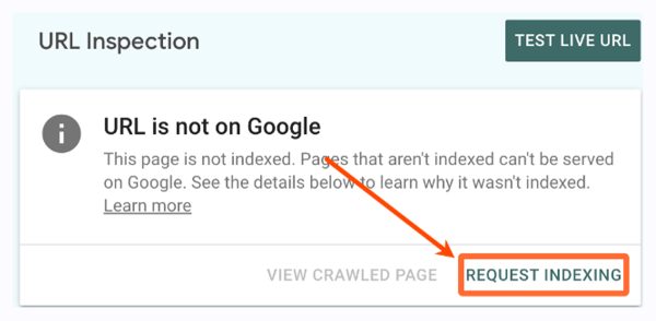 Showing how to request indexing webpages in Google Console