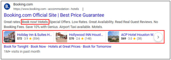 Use of add extensions in the ad on the search engine