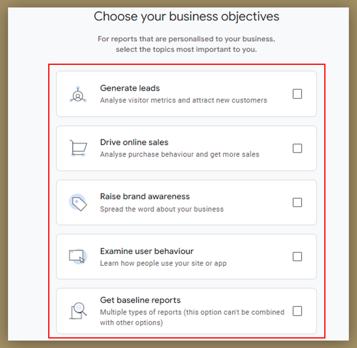 Business objectives in GA - Basic SEO Checklist