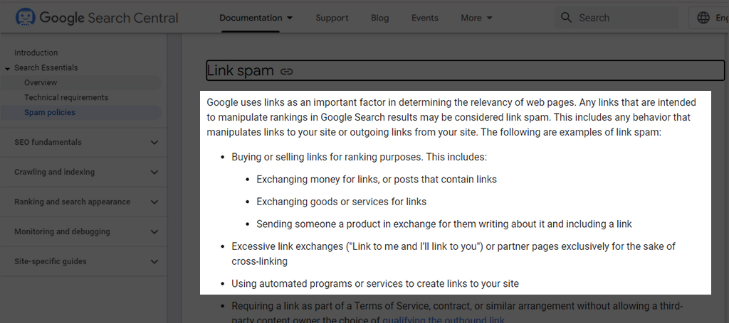 Google Webmaster Guidelines for backlinks