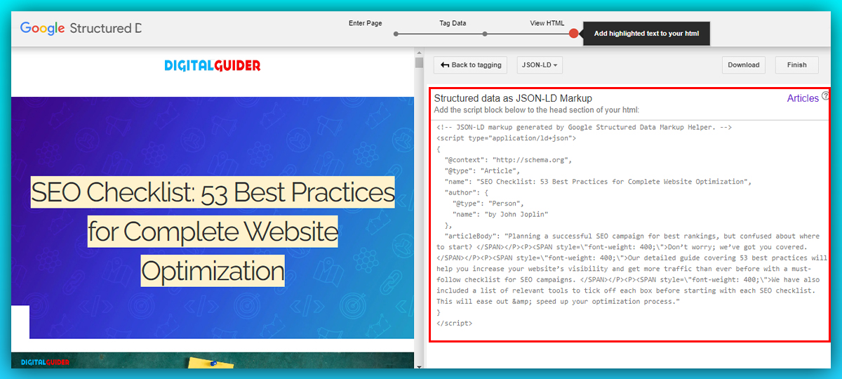 JSON-LD markup schema generated