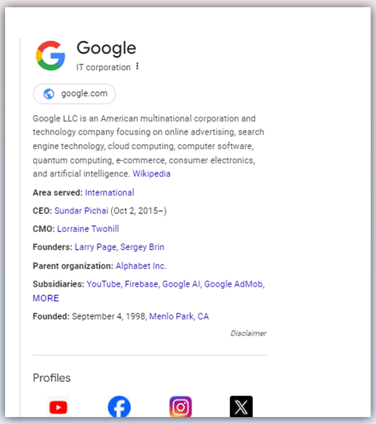 Organization structured data