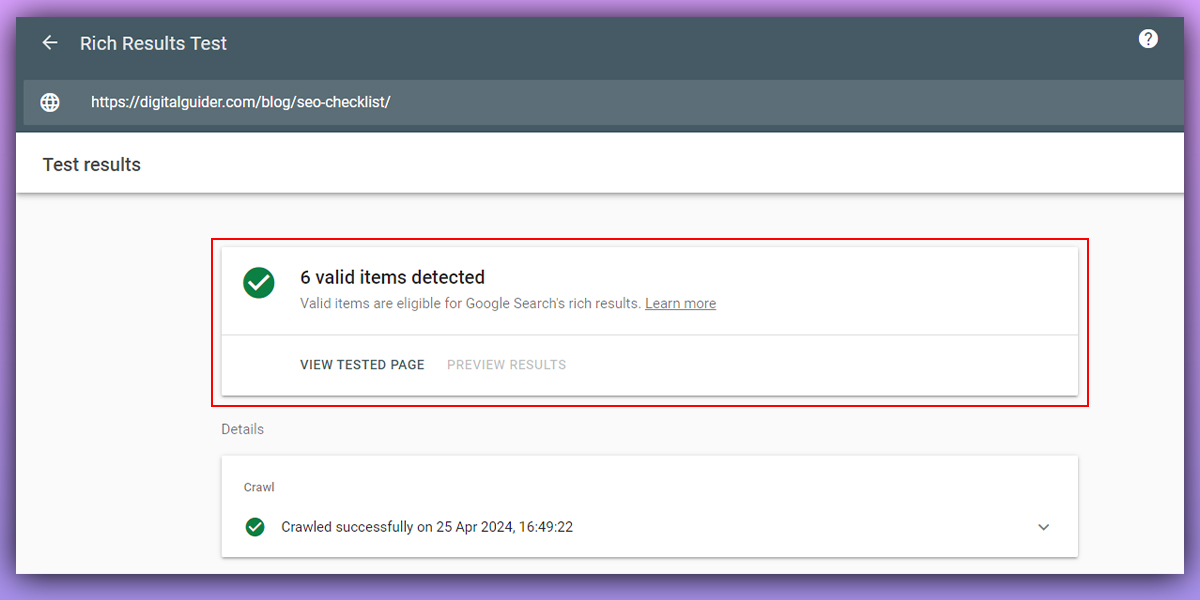 Schema markup verifaction