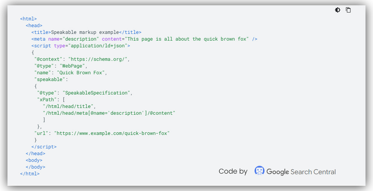 Speakable schema markup