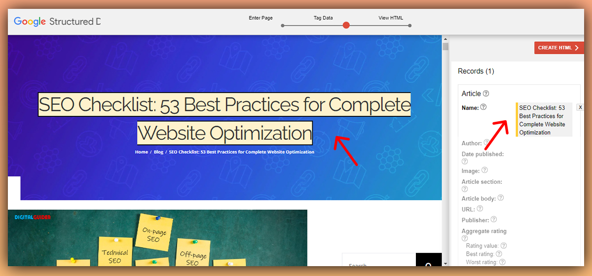 tagging data for adding schema markup