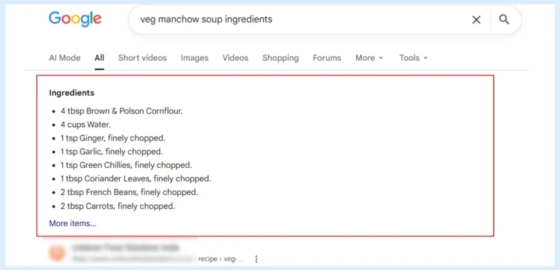 List-format featured snippet example
