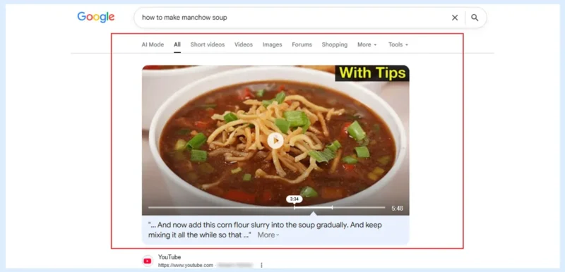 Video featured snippet example