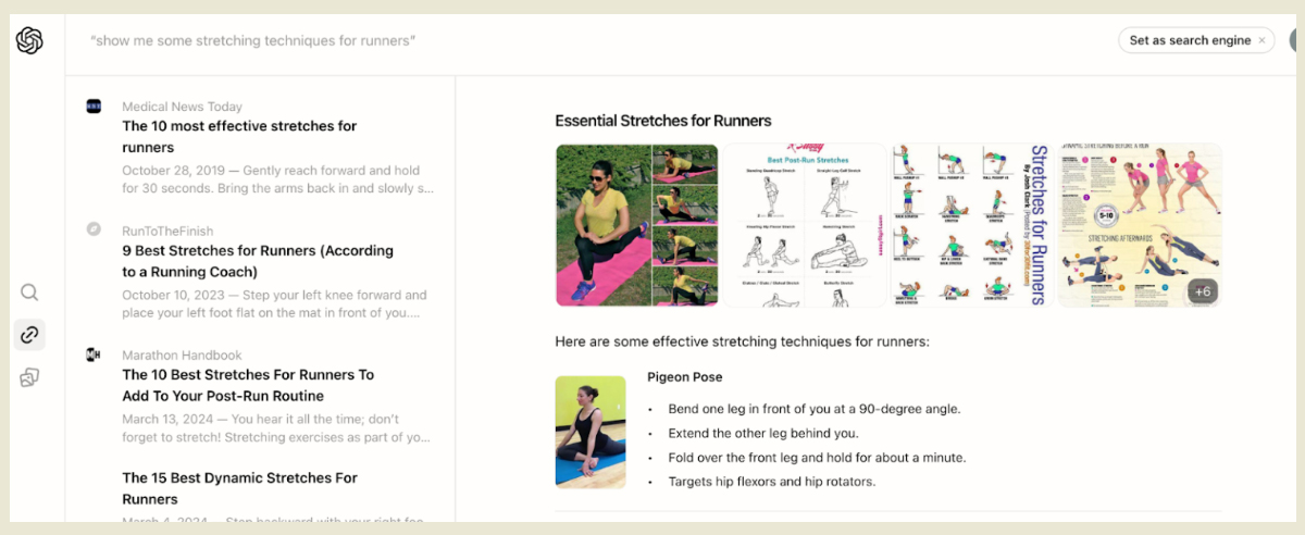 SearchGPT image response to - ‘show me some stretching techniques for runners’