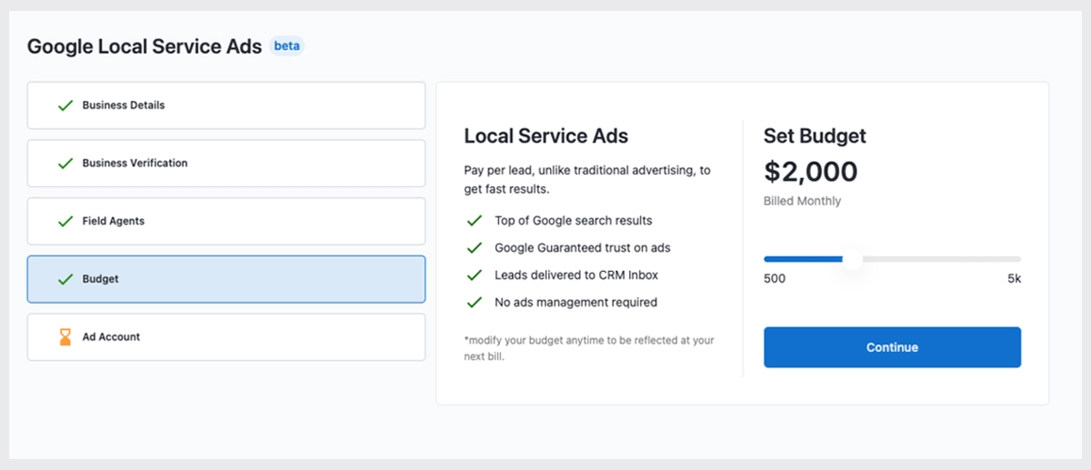 Google Local Service Ads Budget