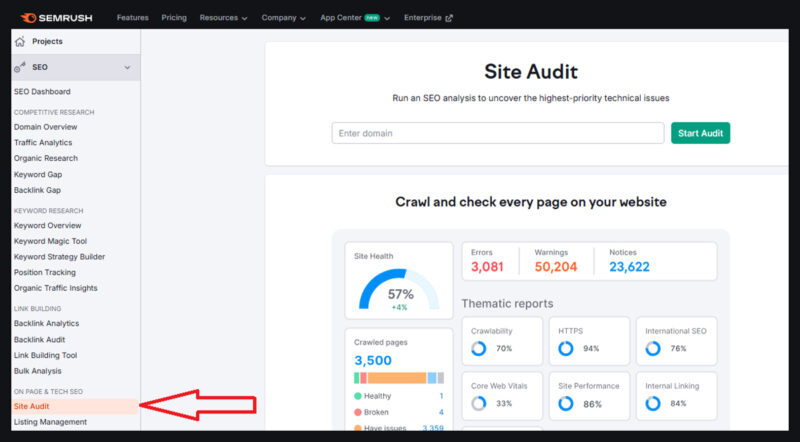 Semrush Site Audit