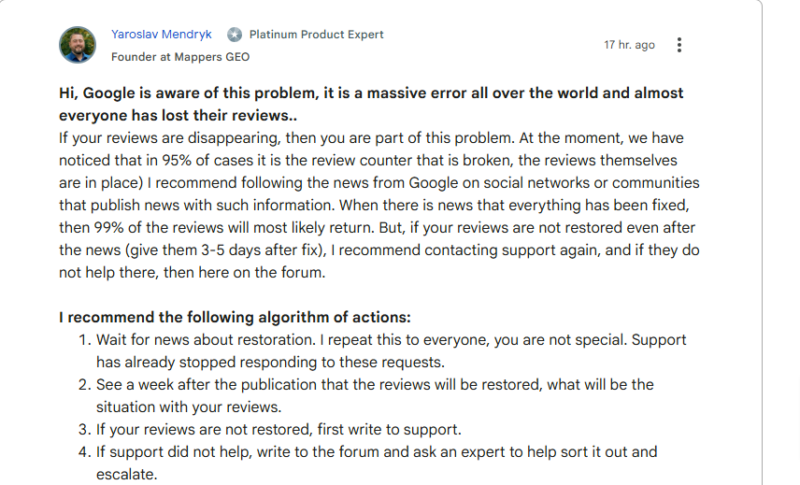 Solution for GBP lost review count