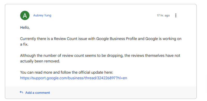 official clarification that GBP reviews are not lost