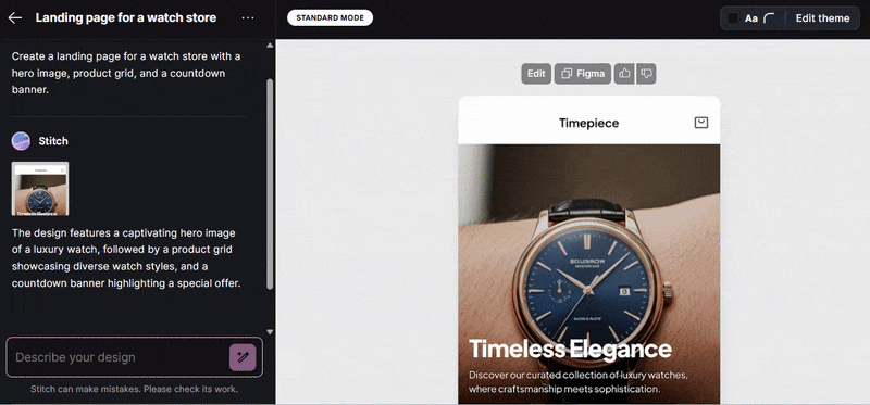 UI creation of watch company landing page