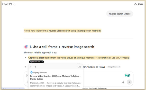 AI mentioning the source of information