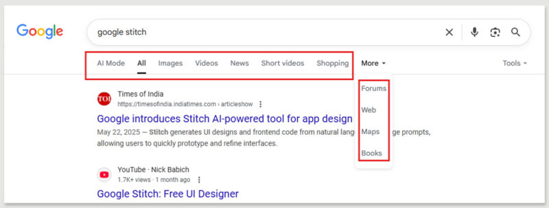 Example of vertical search