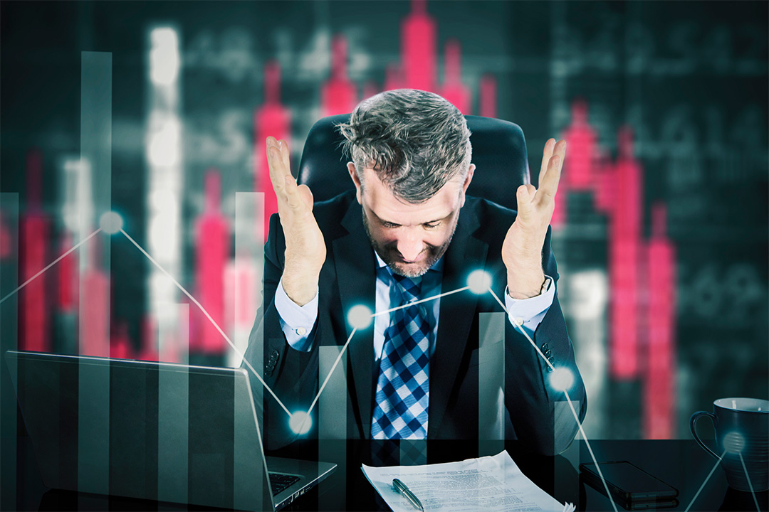 Frustated businessman on loosing sales