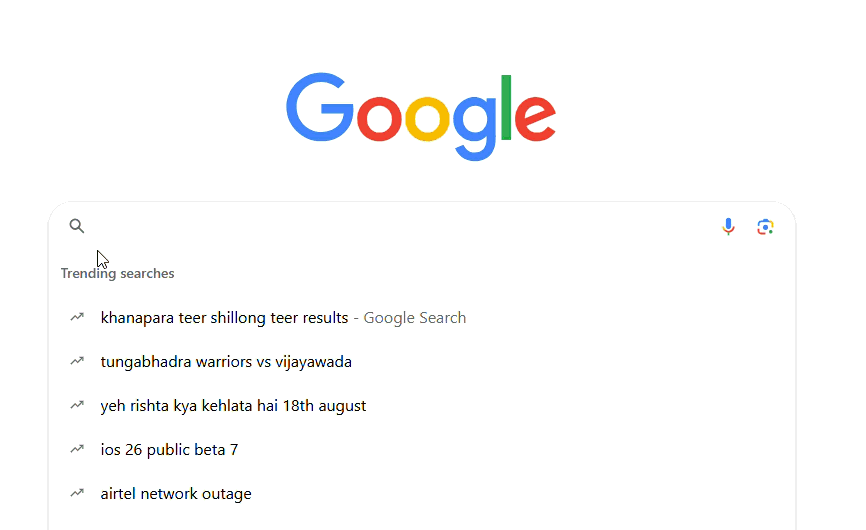 Autocomplete example of history of search engine 