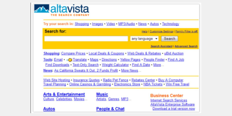 Home Page of AltaVista