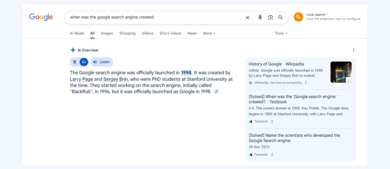 Image showing example of zero-click searches