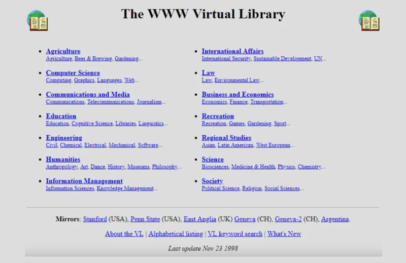 WWW Virtual Library first web page