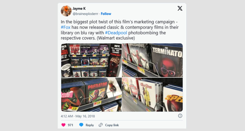 deadpool taking over other film covers on Walmart shelves