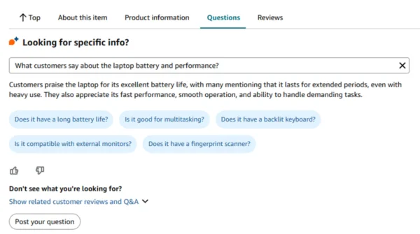 Amazon Rufus summarizing customer reviews