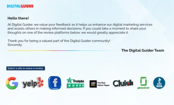 Screenshot of email asking for reviews to customers