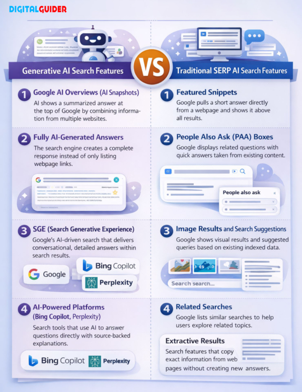 Generative AI Search Features vs Traditional SERP AI Search Features