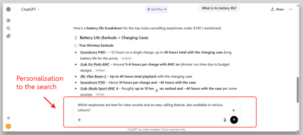 Personalisation to the search