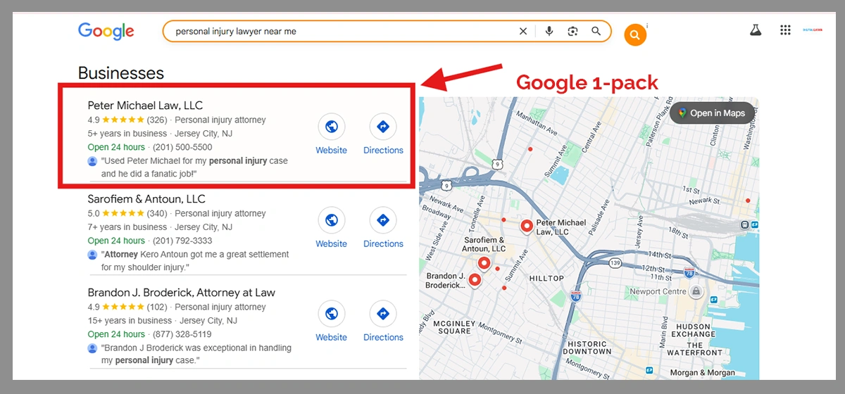 Google 1 Pack search result page
