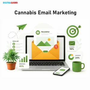 Cannabis email marketing campaign with newsletters and performance metrics.
